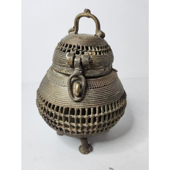 VTG Dhokra Tribal Indian Art Bronze Metal Incense Burner Box Lidded Mid Century - Picture 1 of 8